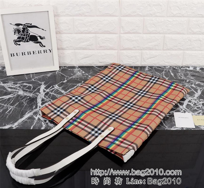 BURBERRY巴寶莉 大號棉質帆布購物袋 vitage復古格紋 2131  Bhq1032